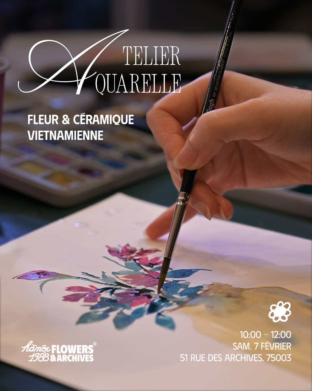 Atelier Aquarelle : Fleur et Céramique Vietnamienne